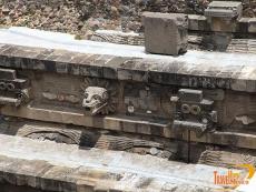 Feathered Serpent heads cover the Temple of Quetzalcoatl