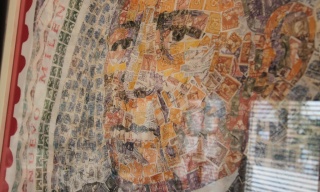 Postage stamp mural of Benito JuÃ¡rez